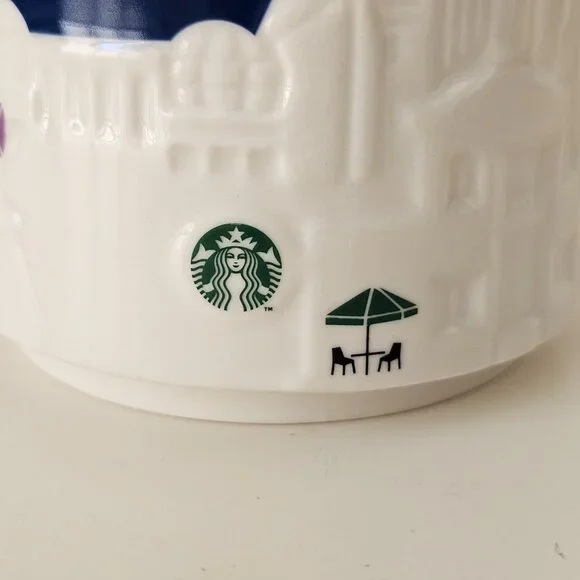 NIB STARBUCKS Shanghai Skyline Relief 3D White Blue Coffee Mug Cup 16floz/473ml - Picture 6 of 9